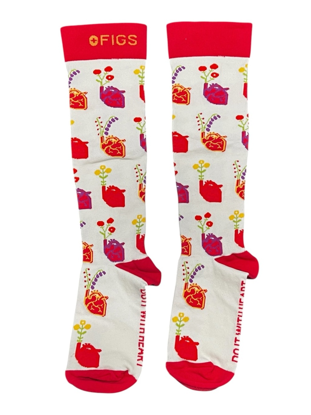 FIGS Unisex Blossoming Hearts Knee High Compression Socks Size L Work Travel
